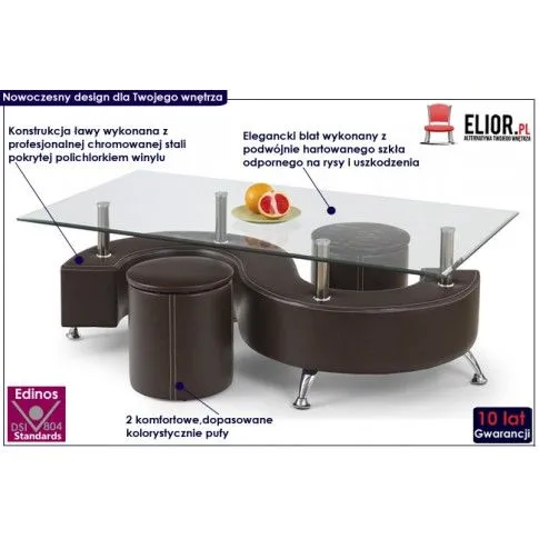 Fotografia Ława z pufami Ruten 2X - brązowa z kategorii Ławy i stoliki