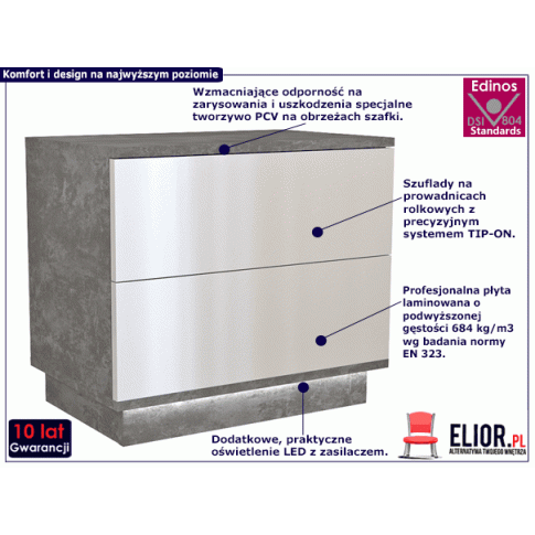 Fotografia Loftowa szafka nocna Ekno 3X - beton+biały połysk z kategorii Szafki nocne