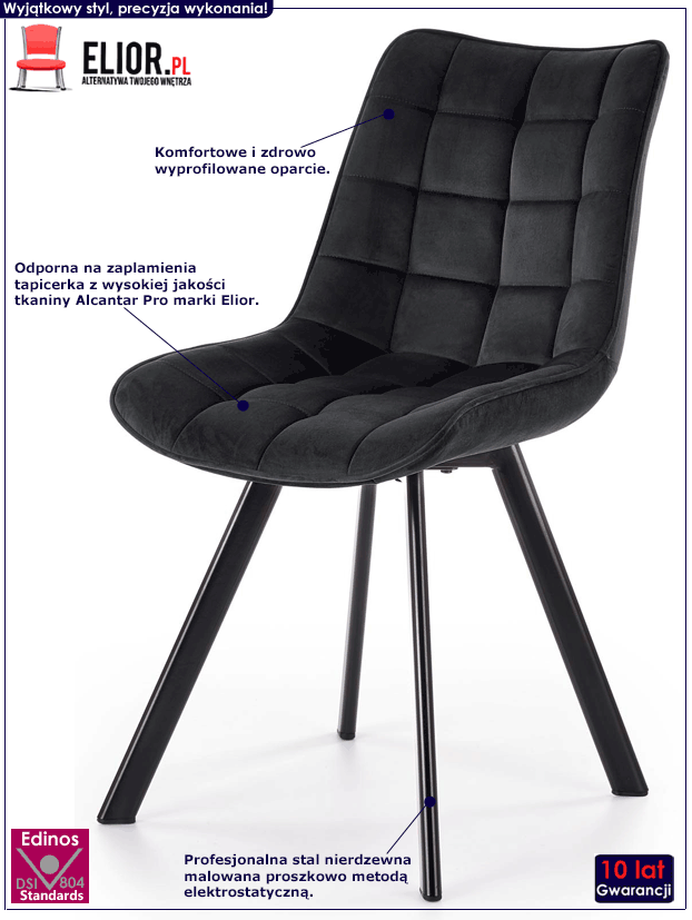 Czarne krzesło pikowane w industrialnym stylu Winston