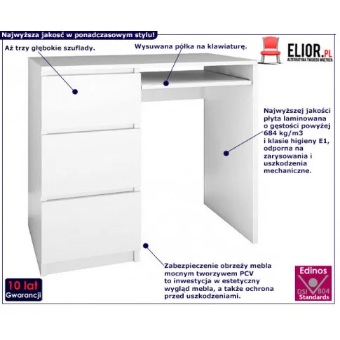 Fotografia Białe młodzieżowe biurko lewostronne - Blanco 2X z kategorii Pokój dziecięcy