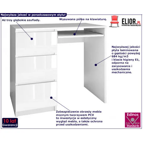 Fotografia Młodzieżowe biurko lewostronne Erza 3X - biały połysk z kategorii Pokój dziecięcy