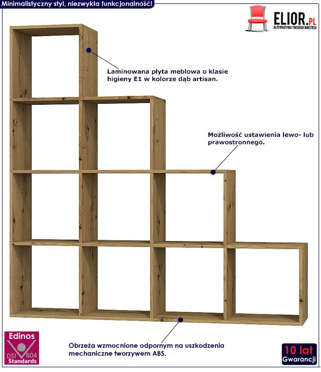 Schodkowy regał loftowy dąb artisan Maleo 5X