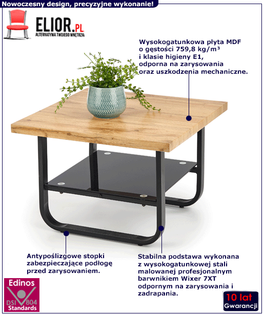 Kwadratowa ława w stylu industrialnym Ikos 2X