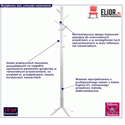 Fotografia Loftowy biały wieszak stojący do przedpokoju - Maye z kategorii Przedpokój