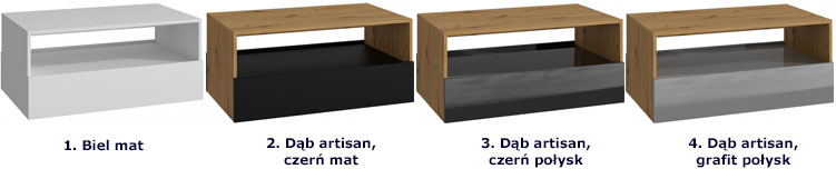Kolory nowoczesnej ławy do salonu z szufladami Felicja