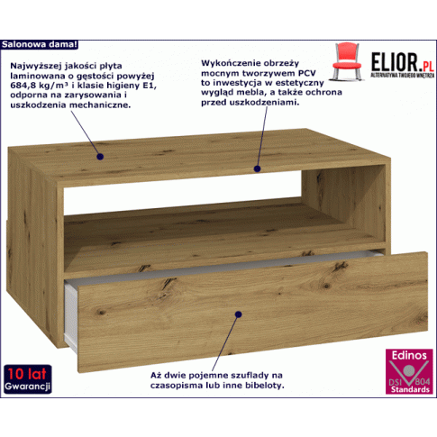 Fotografia Ława z szufladami do nowoczesnego salonu Ralto - dąb artisan z kategorii Stoliki kawowe