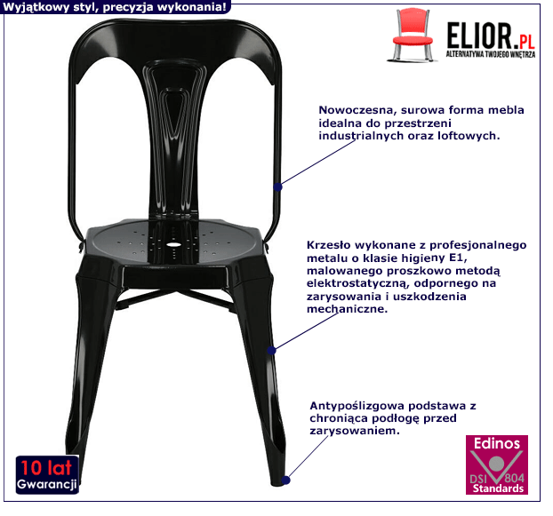 Loftowe krzesło Noden do baru - czarne