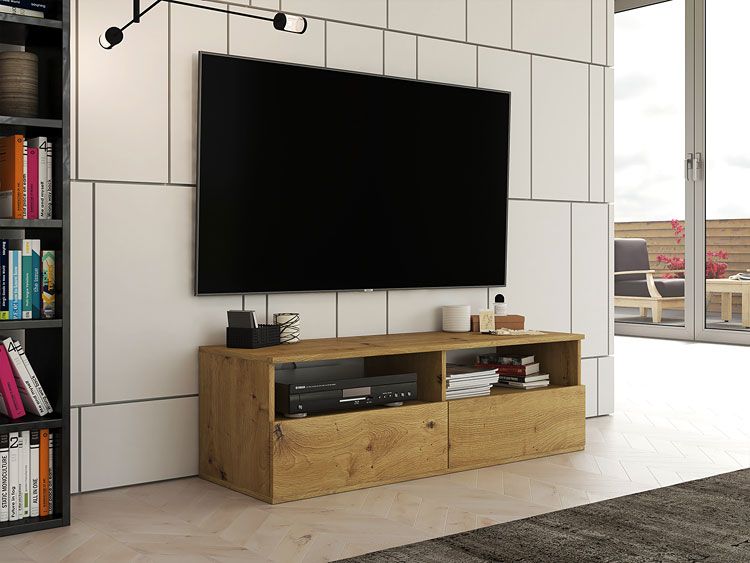 Minimalistyczny stolik rtv Favero 2X - dąb artisan