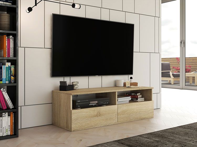 Minimalistyczny stolik rtv Favero 2X - dąb sonoma