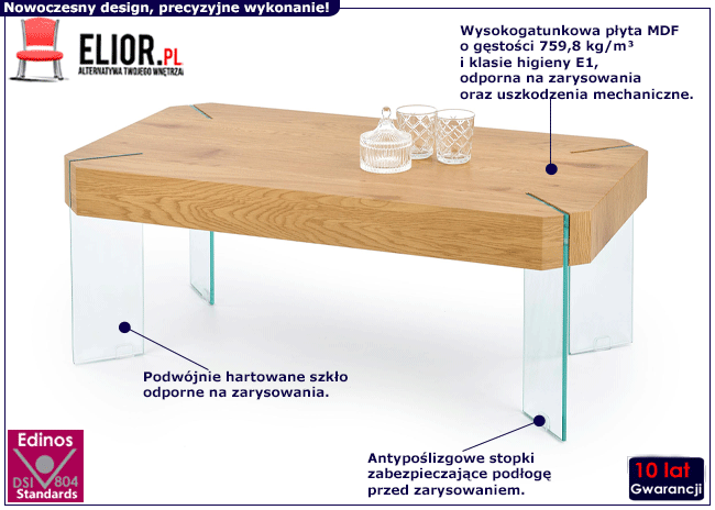 Nowoczesna ława na szklanych nogach Todis