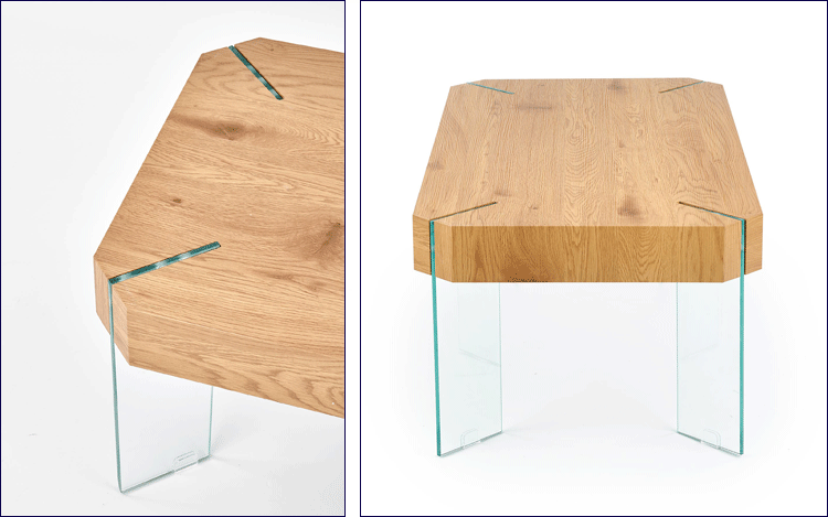 Prostokątna nowoczesna ława na szklanych nogach Todis dąb złoty