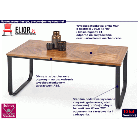 Fotografia Prostokątna industrialna ława loft - Mamba - Orzech z kategorii Salon