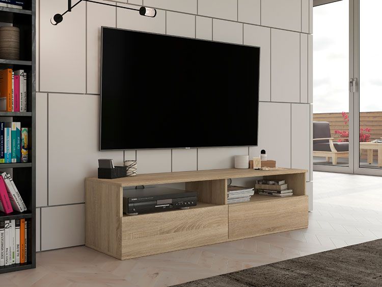 Minimalistyczny stolik rtv Favero 3X - dąb sonoma