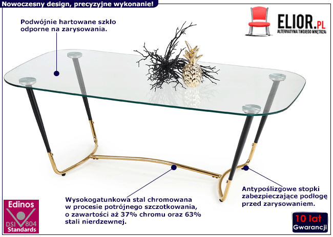 Nowoczesna ława w stylu glamour ze szklanym blatem Cestol