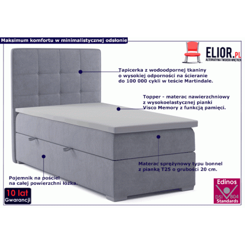 Fotografia Pojedyncze łóżko boxspring Monti 90x200 - 32 kolory z kategorii Łóżka tapicerowane