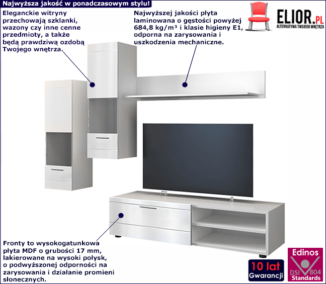 Nowoczesny zestaw rtv Echium w modnym białym kolorze