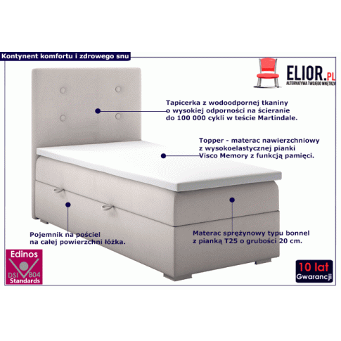 Fotografia Pojedyncze łóżko boxspring Iliana 90x200 - 32 kolory z kategorii Łóżka tapicerowane