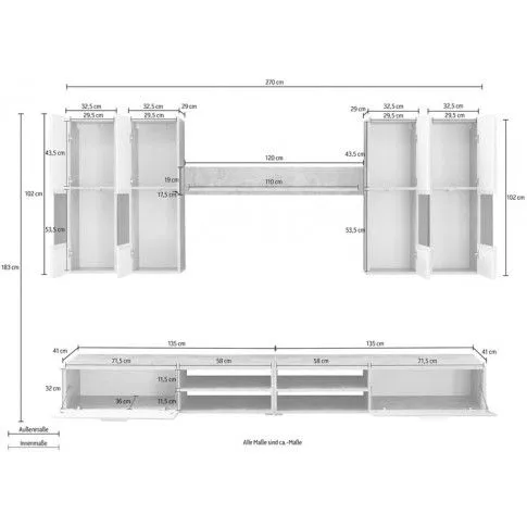 Szczegółowe zdjęcie nr 6 produktu Lakierowana meblościanka Kasper - beton + biały połysk