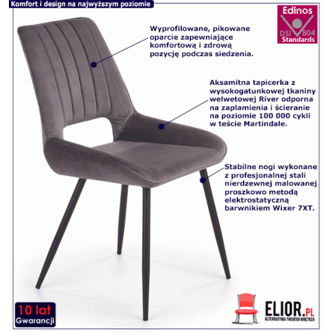 Fotografia Szare nowoczesne krzesło pikowane - Adina z kategorii Krzesła tapicerowane