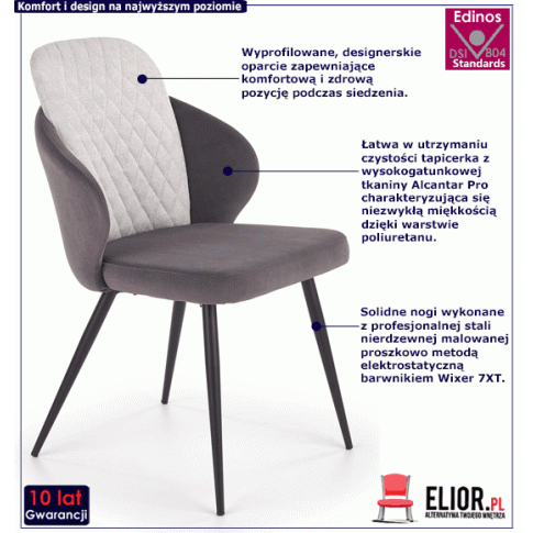 Fotografia Stylowe tapicerowane krzesło Luco - popiel z kategorii Krzesła tapicerowane