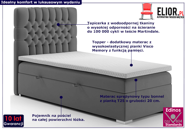 Pojedyncze pikowane łóżko kontynentalne Stilla