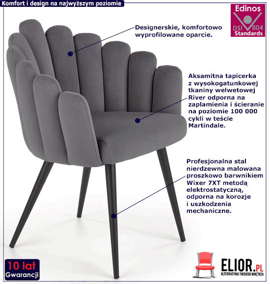 Produkt Eleganckie tapicerowane krzesło glamour Zusi - popiel
