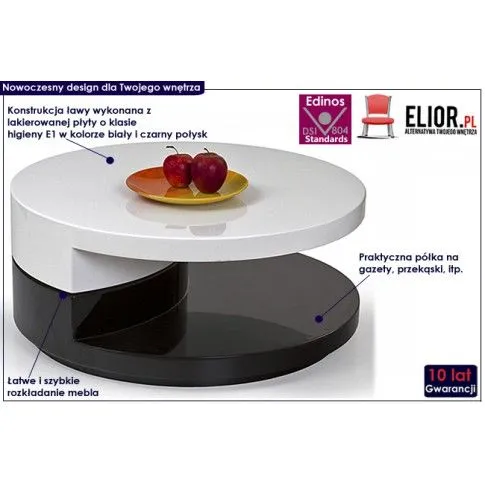 Fotografia Rozkładana ława Alten - biało-czarny połysk z kategorii Ławy i stoliki