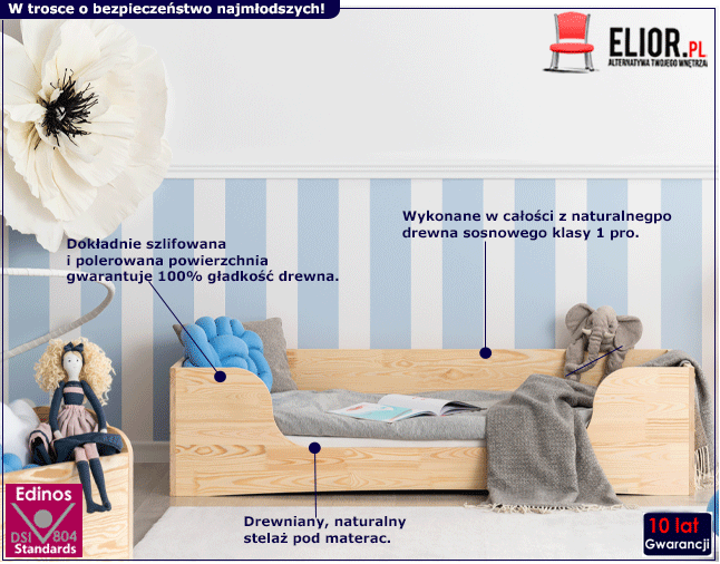 Drewniane łóżko dziecięce w stylu skandynawskim Zolari 6X