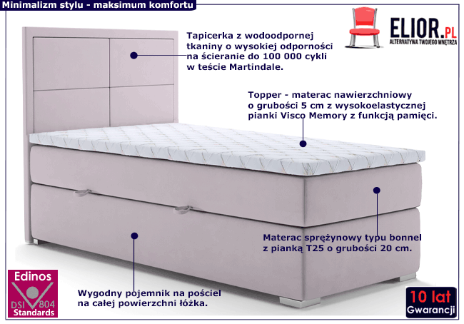 Pojedyncze tapicerowane łóżko boxspring z pojemnikiem Ronnet