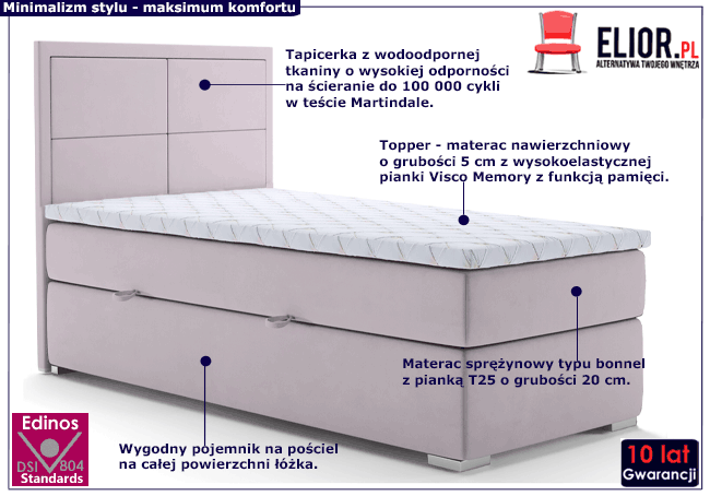 Pojedyncze tapicerowane łóżko boxspring z pojemnikiem Morendi