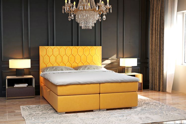 Łóżko boxspring pikowane ze schowkiem na pościel Kallis