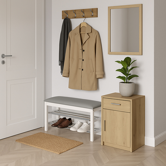 szary stojak na buty z siedziskiem Ivor