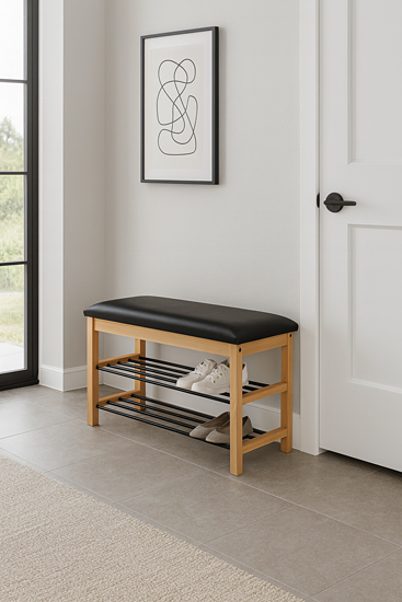 Czarny stojak na buty z siedziskiem Ivor