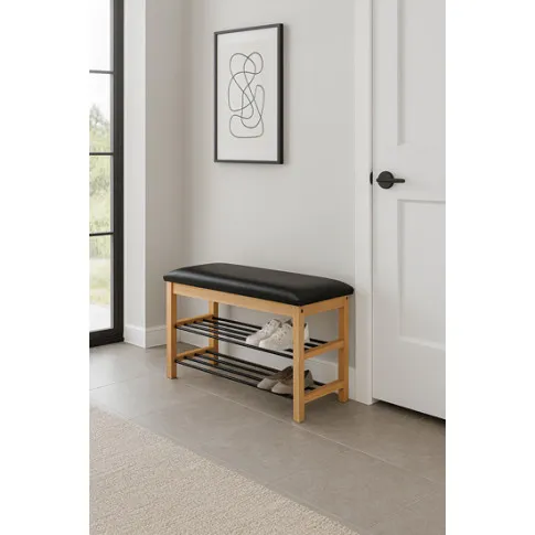 Szczegółowe zdjęcie nr 4 produktu Czarny stojak na buty z siedziskiem - Ivor