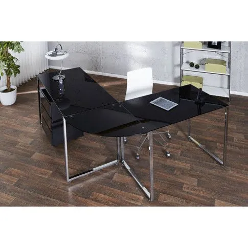 Szczegółowe zdjęcie nr 5 produktu Szklane biurko narożne Prince - czarny