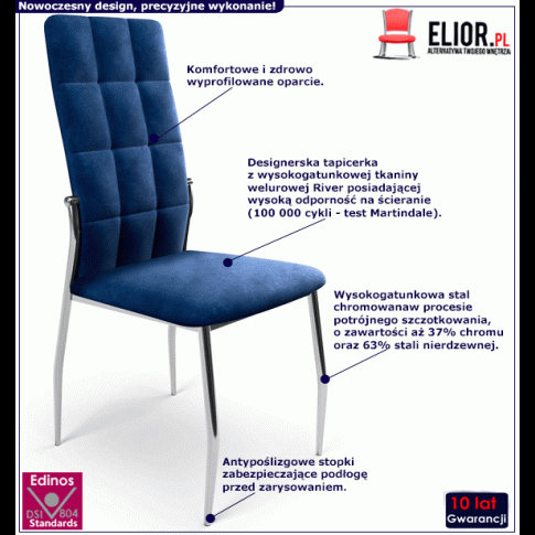 Zdjęcie niebieskie pikowane krzesło nowoczesne Ninila  | Edinos.pl