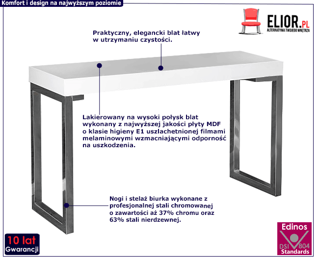 Produkt Nowoczesne biurko Haga - biały połysk