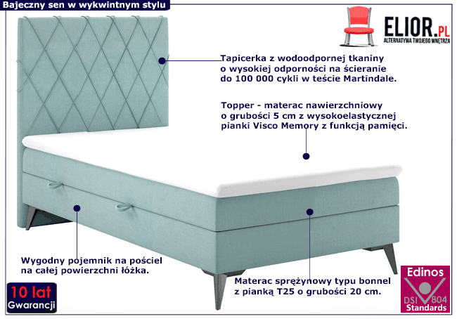 Kontynentalne pojedyncze łóżko z pojemnikiem na pościel Tiago