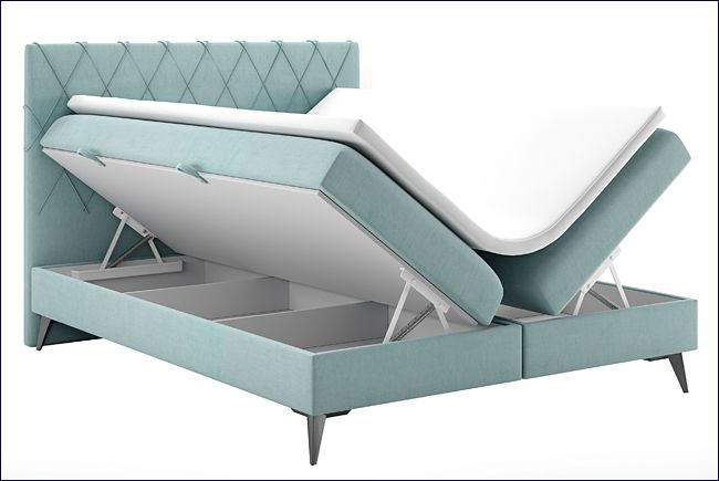 Tapicerowane łóżko kontynentalne z pojemnikiem i zagłówkiem Tiago