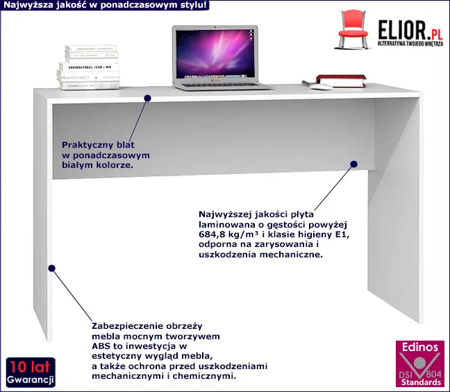 Produkt Białe długie minimalistyczne biurko - Luvis 2X