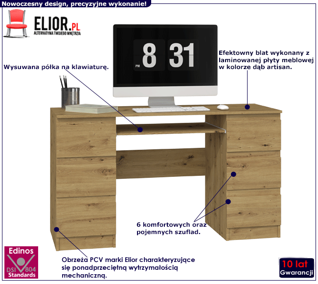 Skandynawskie biurko do pracowni Balo 2X dąb artisan