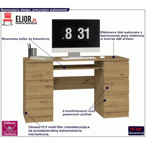 Fotografia Biurko komputerowe Balo 2X - dąb artisan z kategorii Biurka