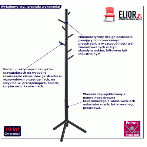 Fotografia Loftowy czarny wieszak stojący - Egner z kategorii Wieszaki