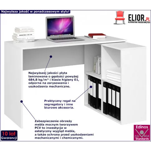 Fotografia Białe biurko komputerowe narożne z regałem - Selex 3X z kategorii Biurka narożne