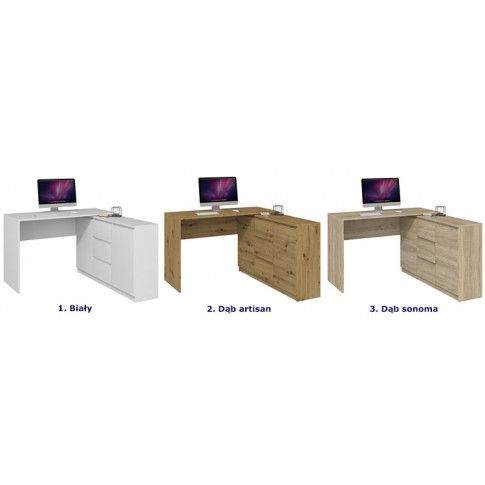 Szczegółowe zdjęcie nr 6 produktu Białe biurko narożne z komodą - Luvis 4X