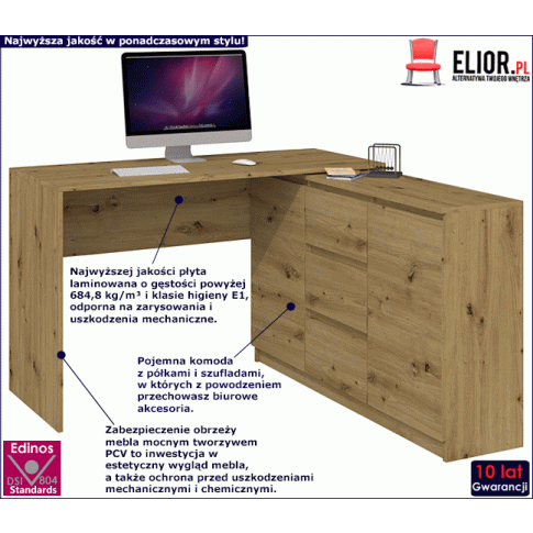 Fotografia Biurko narożne z komodą Selex 4X - dąb artisan z kategorii Biurka