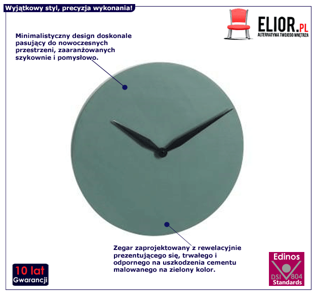 Okrągły zegar Linzo - ciemnozielony