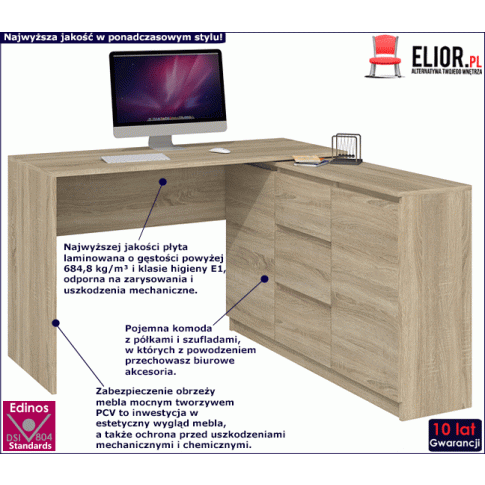 Fotografia Biurko narożne z komodą Selex 4X - dąb sonoma z kategorii Biurka narożne