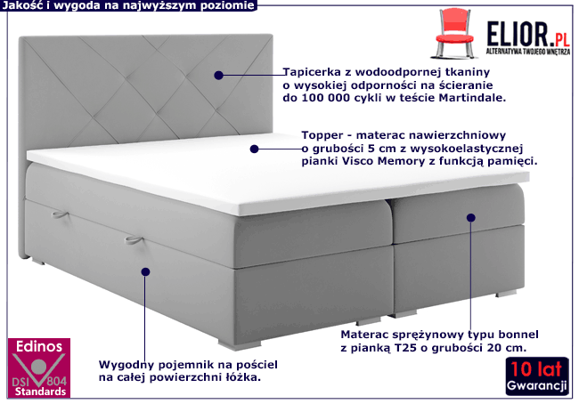 Podwójne łóżko kontynentalne z pojemnikiem Pascal
