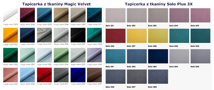 wzornik kolorów tapicerek łóżka kontynentalnego Pascal